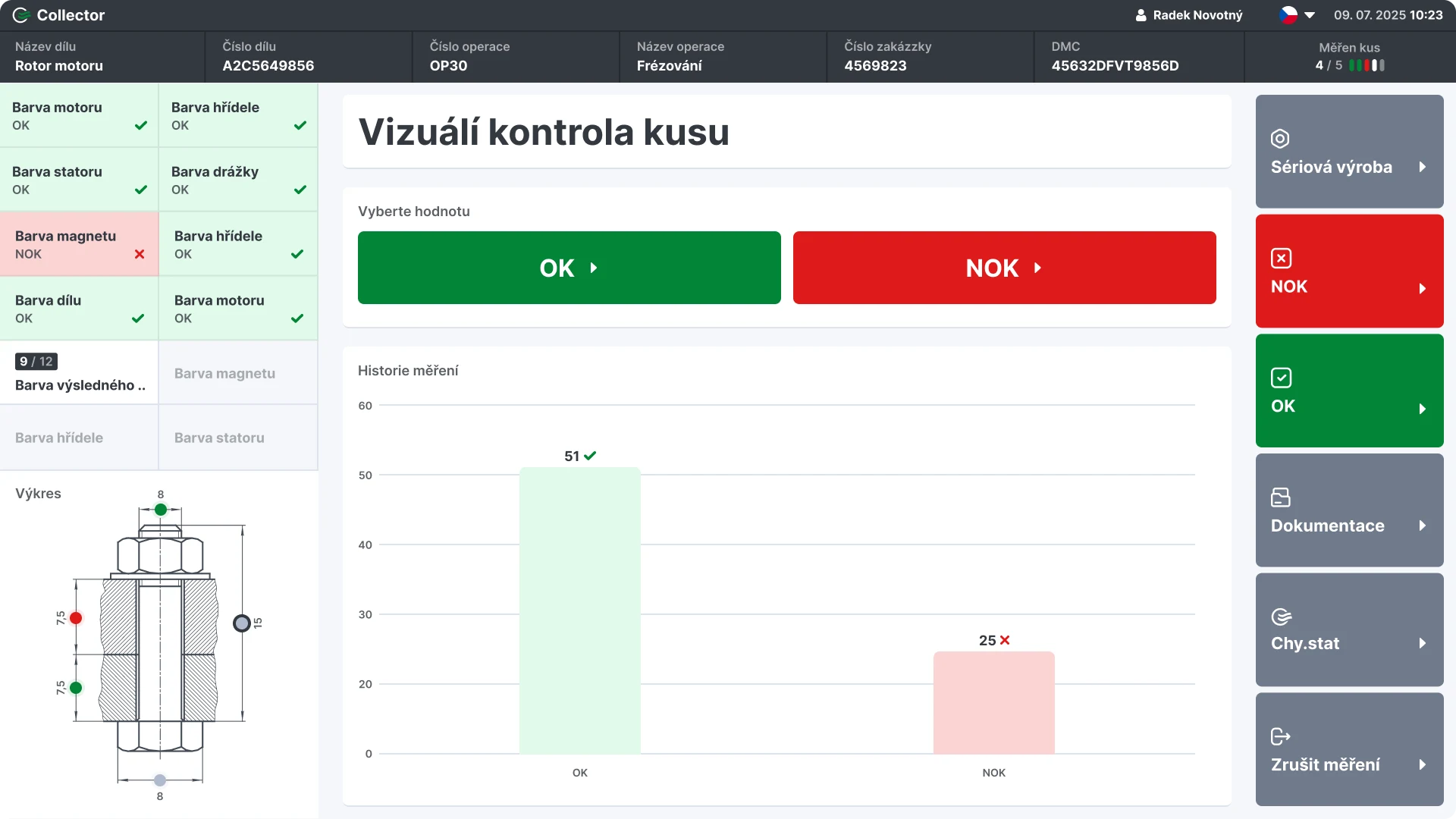 Collector: vizuální kontrola kusu u stroje